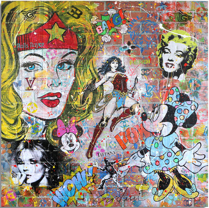 Wonder Woman Rolls Royce - Original Painting on Brick Wall P 绘画, 48x48 in