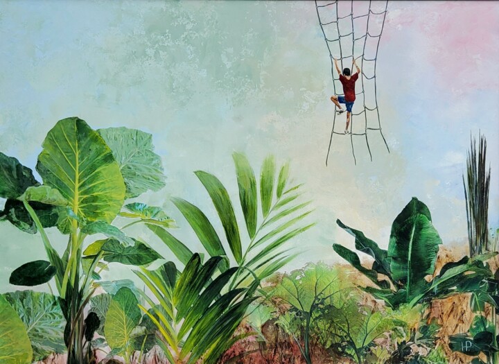 Painting titled "Climbing in the jun…" by Hanneke Pereboom, Original Artwork, Acrylic Mounted on Aluminium