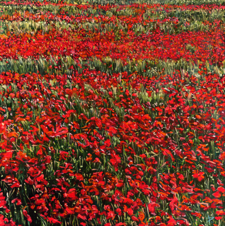 绘画 标题为“Poppies” 由Pierre Riollet, 原创艺术品, 油 安装在木质担架架上