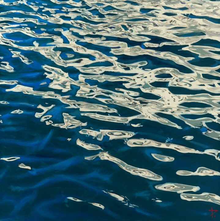 绘画 标题为“White and blue waves” 由Pierre Riollet, 原创艺术品, 油 安装在木质担架架上