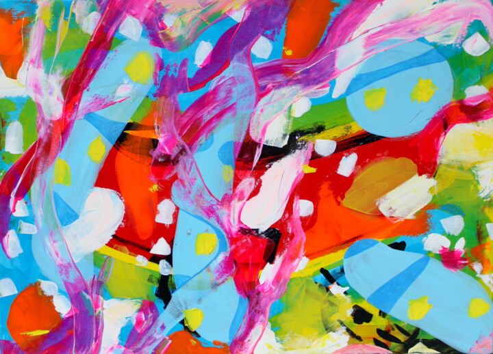 Painting titled "302. Banana Rosso:…" by Veera Zukova, Original Artwork, Acrylic Mounted on Wood Stretcher frame