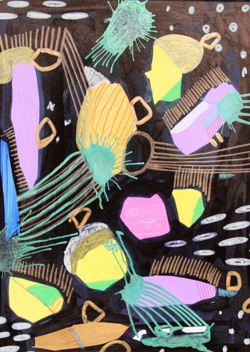 314. Night Sky: Abstract Cosmic Exploration in Vibrant Hues 绘画, 9.5x7.1 in