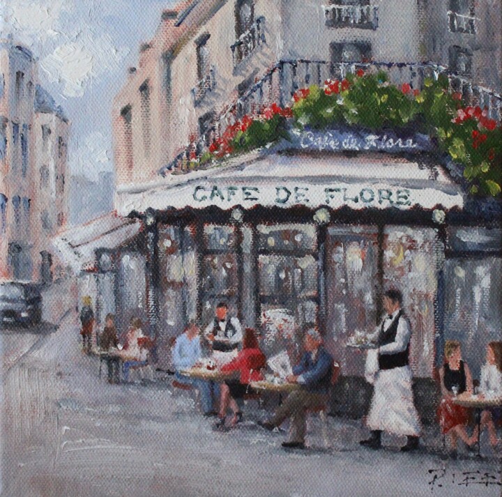 Ζωγραφική με τίτλο "Café de Flore Paris" από Peter Lee, Αυθεντικά έργα τέχνης, Λάδι