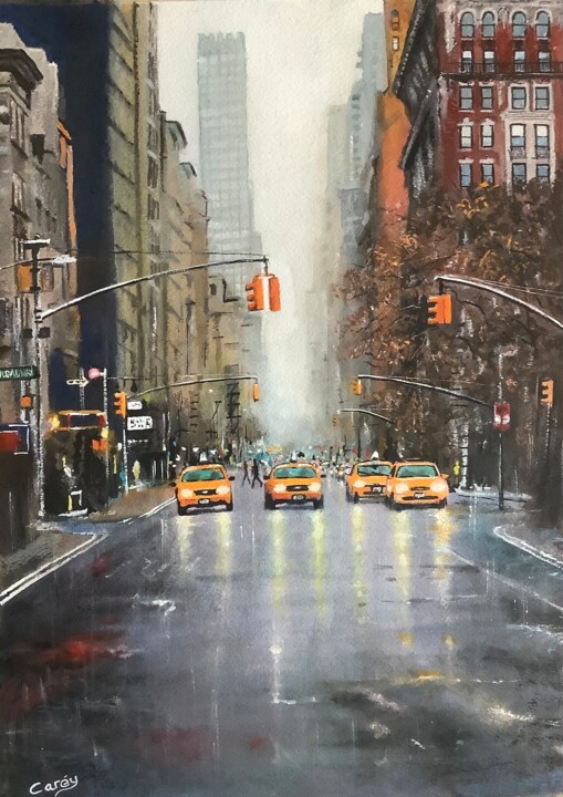 Pintura intitulada "New York Original w…" por Darrencareyart Darren Carey, Obras de arte originais, Aquarela