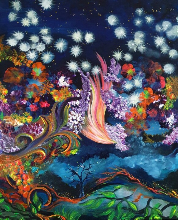 Painting titled "Forest Flame" by Barbara Fuhrmann, Original Artwork, Acrylic
