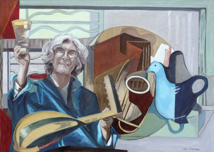 Autoportrait synchronistique au luth 绘画, 18.1x25.6 in
