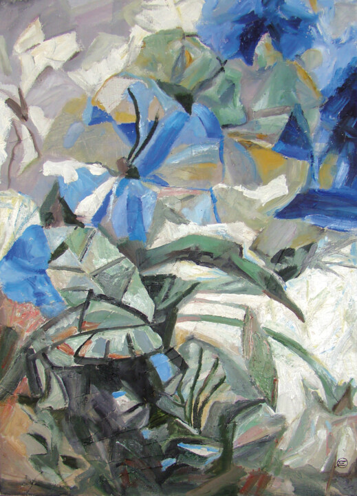 Голубые цветы 绘画, 25.6x17.7 in