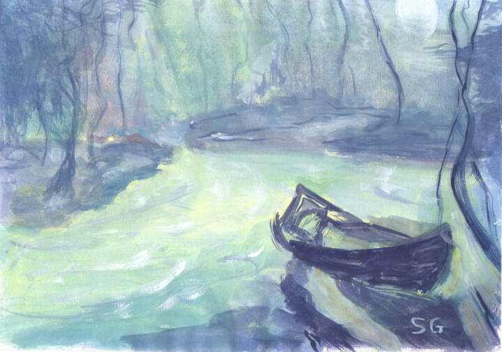 Peinture intitulée "Par une nuit de ple…" par Sophie Gerin, Œuvre d'art originale, Aquarelle