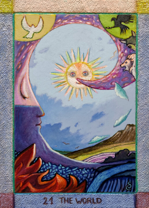 THE WORLD, Major Arcana 21 绘画, 13.8x9.8 in