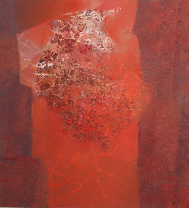 Painting titled "Букет в красном" by Viktoriia Aksenova, Original Artwork, Acrylic Mounted on Wood Stretcher frame