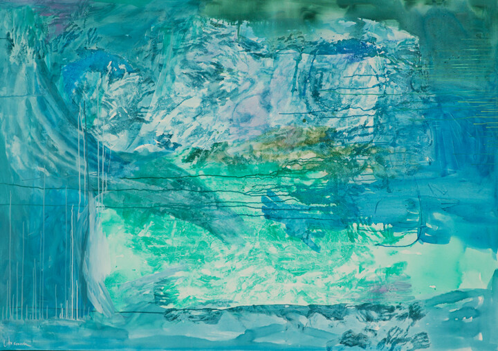 Painting titled "Энергия воды" by Viktoriia Aksenova, Original Artwork, Acrylic Mounted on Wood Stretcher frame