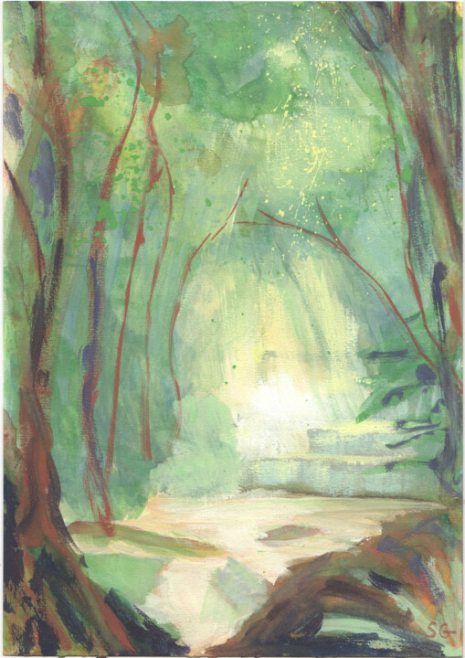Peinture intitulée "Au coeur de la forê…" par Sophie Gerin, Œuvre d'art originale, Aquarelle Monté sur Carton
