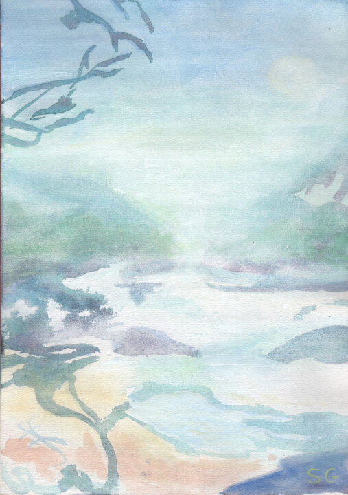 Peinture intitulée "Quand la rivière re…" par Sophie Gerin, Œuvre d'art originale, Aquarelle Monté sur Carton