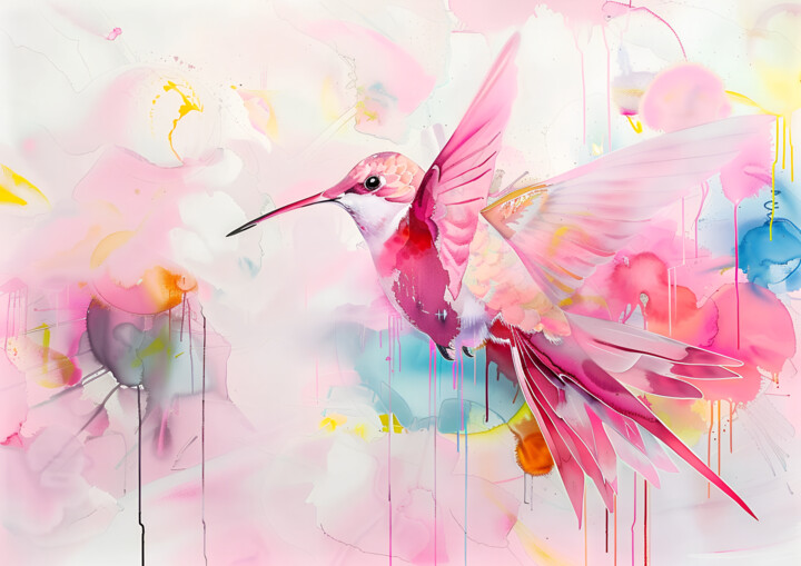 Digitale Kunst getiteld "The Pink Hummingbird" door Anna Burger, Origineel Kunstwerk, Acryl
