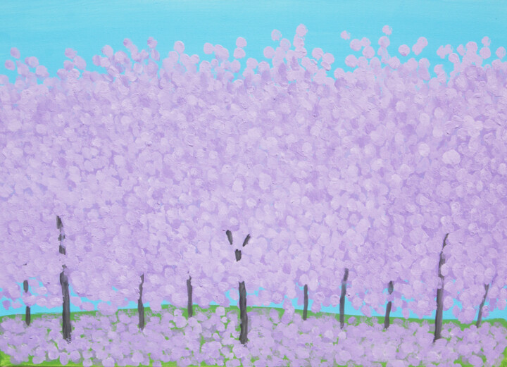 Purple spring trees 2 Painting, 19.7x27.6 in
