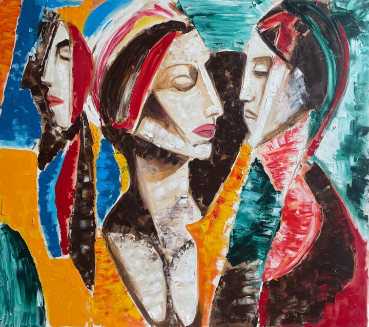 "Time's Faces in Abstract Cubism" 绘画, 31.5x35.4 in