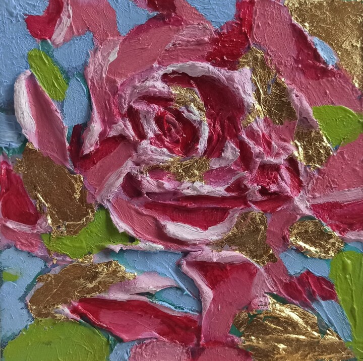 Optimistic Painting Roses Original Impasto ArtworkFlowers 绘画, 3.9x3.9 in