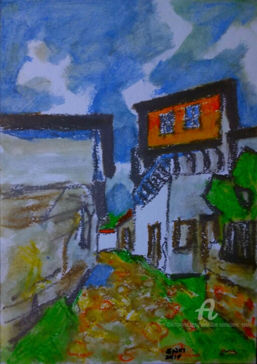 Quelque pars dans Macedonie Painting, 11.8x7.9 in