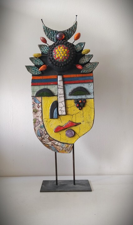 Masque coiffe feuille 雕塑, 16.5x7.1 in
