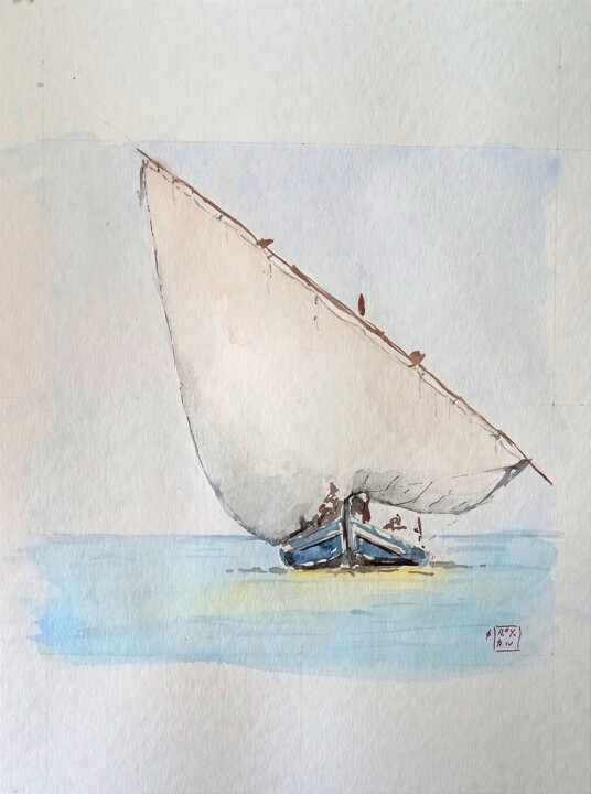 绘画 标题为“sur le NIl” 由Pascal Douffet, 原创艺术品, 水彩