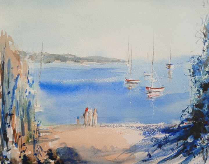 Plage des Grottes arrivée Schilderij, 10,2x11,4 in