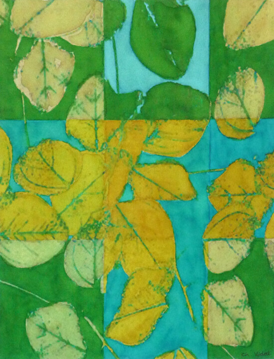 Peinture intitulée "Feuilles d'or" par Christian Vidal, Œuvre d'art originale, Acrylique Monté sur Panneau de bois