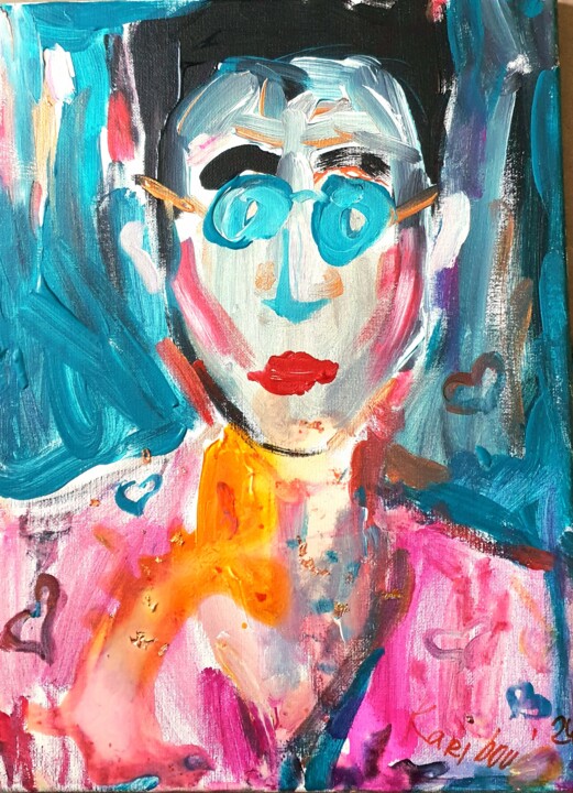 Portrait einer Frau oder eines Mannes mit Brillen. 绘画, 15.8x11.8 in
