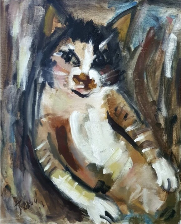 Kätzchen beige, weiß, schwarz 绘画, 23.6x19.7 in