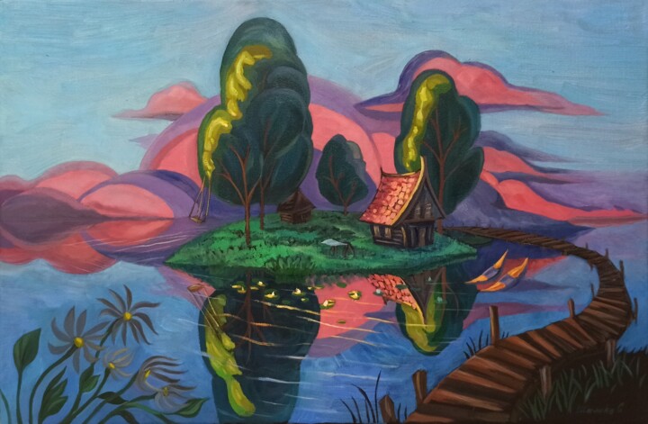 Silence by the lake 绘画, 15.8x23.6 in