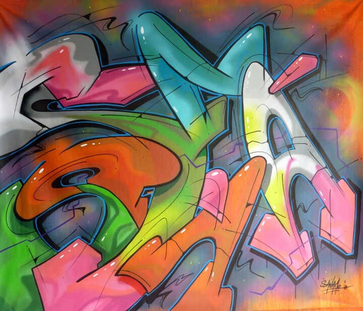 Peinture intitulée "Trace n°2422" par Saname, Œuvre d'art originale, Bombe aérosol