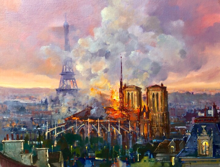 INCENDIE DE NOTRE DAME DE PARIS Pittura, 19,7x24 in