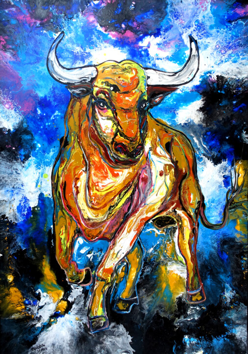 Bailador - buntes Stierbild abstrakt gemalt 绘画, 39.4x25.6 in
