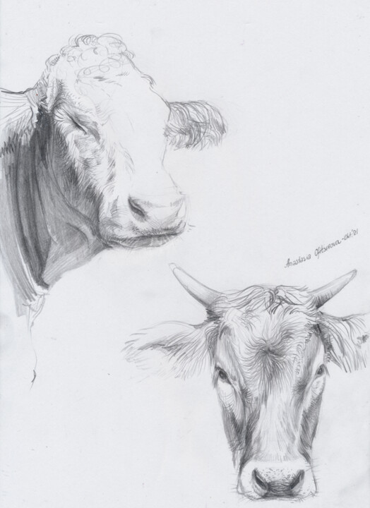 Schweizer Kühe 绘画, 11.7x8.3 in