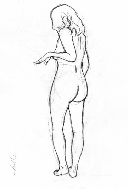 Nu debout de dos-FR-A-0050 图画, 15.8x11.8 in