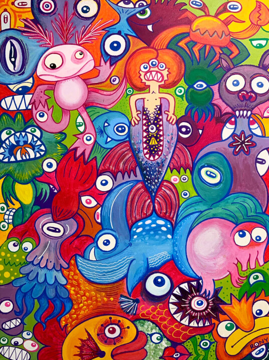 Malerei mit dem Titel "Doodle folie" von Rony, Original-Kunstwerk, Acryl