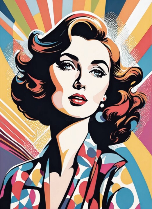 Radiant Woman in a Vibrant Landscape Картина, 64x46 in