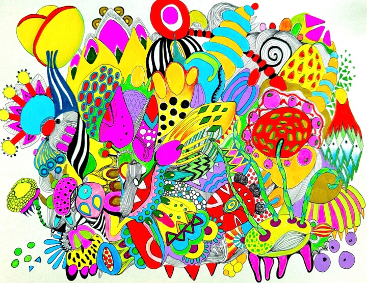 595. The composition is a delightful medley of vibrant hues— 图画, 10.2x12.6 in