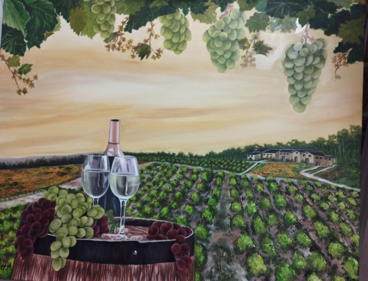 Peinture intitulée "RIBERA DEL DUERO" par María Rosario Aladro Loza, Œuvre d'art originale, Huile Monté sur Châssis en bois