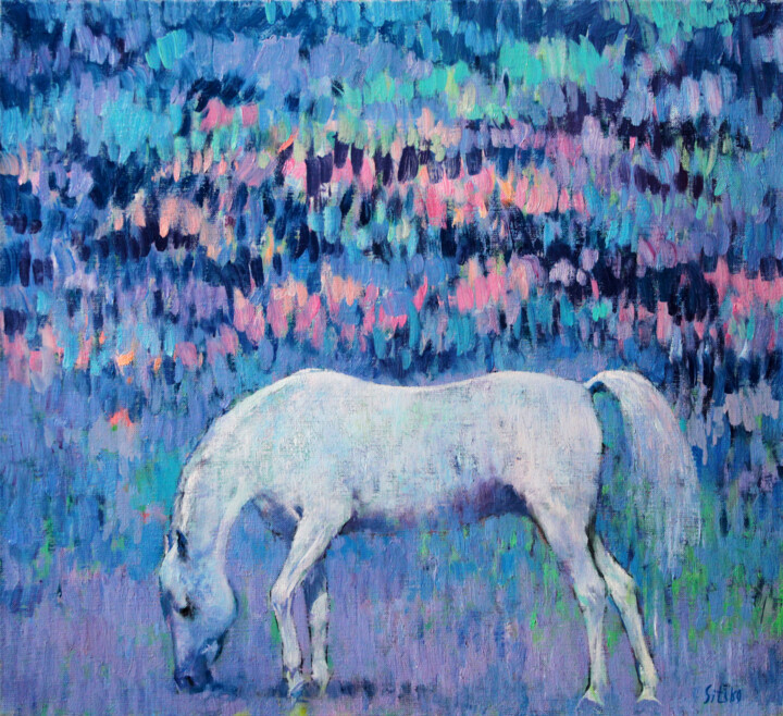 The Blue Symphony. Horse series. 绘画, 19.7x21.7 in