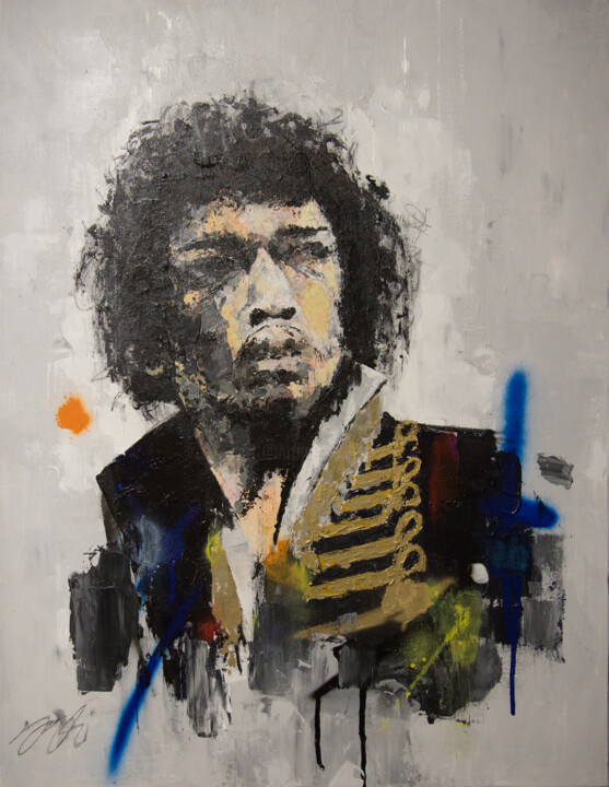 Portrait work UNTITLED (Jimi Hendrix) Schilderij, 25,7x19,7 in