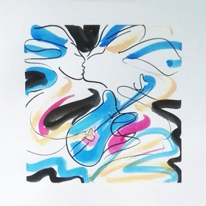 guitare bleue n5 绘画, 9.8x9.8 in