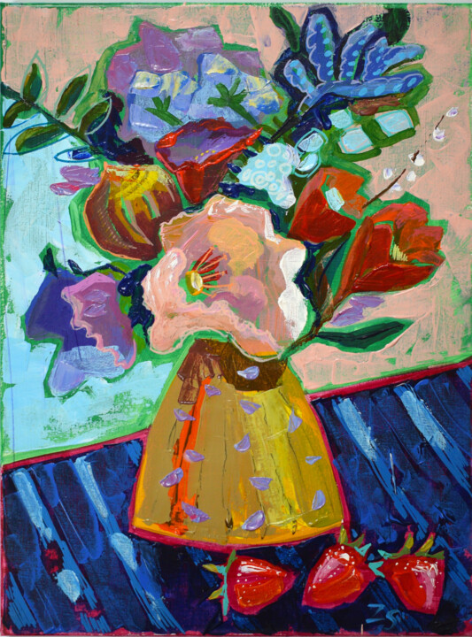 still life with strawberry 绘画, 15.8x11.8 in