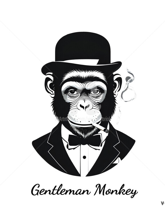 Arts numériques intitulée "Gentleman Monkey" par Vincent Oriol, Œuvre d'art originale, Travail numérique 2D