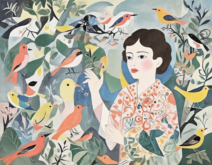 Serenade in the Enchanted Garden 绘画, 44.4x57.1 in
