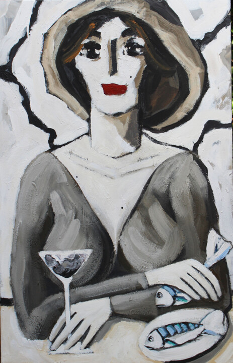 Dry Martini y tapa - Dry Martini and tapa. 绘画, 57.5x37.8 in