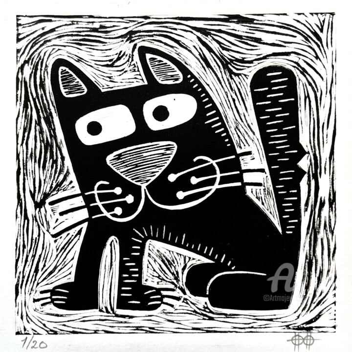 LinoCat #7 印花与版画, 7.9x7.9 in