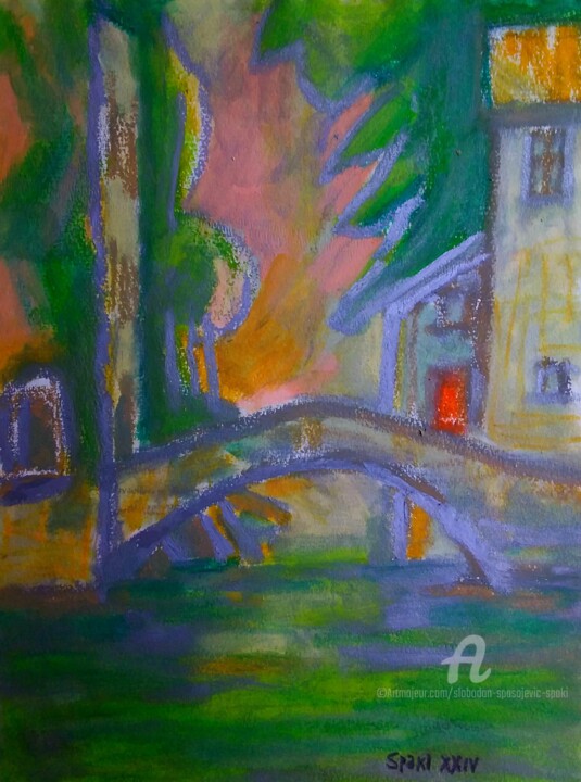 绘画 标题为“Source dans la ville” 由Slobodan Spasojevic (Spaki), 原创艺术品, 粉彩