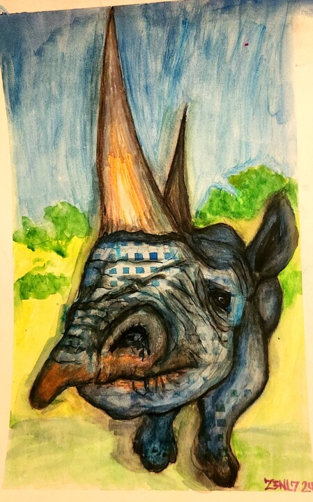 The Curious Rhinoceros 绘画, 17x11 in