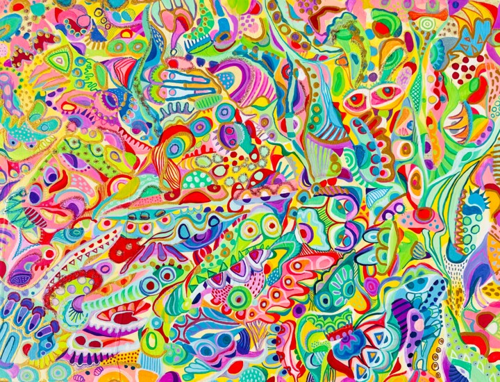 Painting titled "616. Abstract Fusio…" by Veera Zukova, Original Artwork, Acrylic Mounted on Wood Stretcher frame