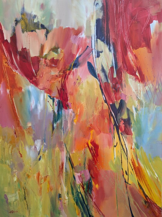Pintura intitulada "Red glow" por Alexandra Ghimisi, Obras de arte originais, Acrílico